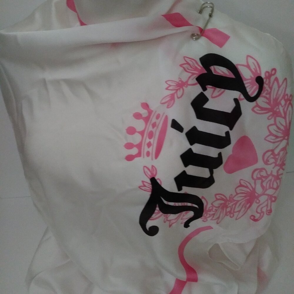 Juicy Couture Satin Large White Rectangle Scarf